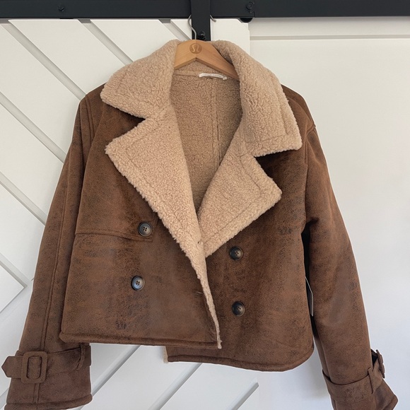 12th Tribe Brown Teddy Jacket with Cream Accents - Picture 2 of 4